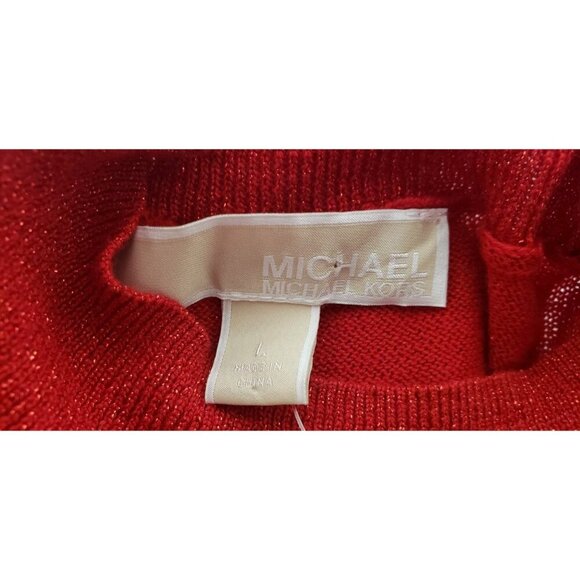 NWT MICHAEL MICHAEL KORS SPARKLY RED MOCK NECK LATTICE DETAIL SLEEVE SWEATER... - Picture 6 of 8